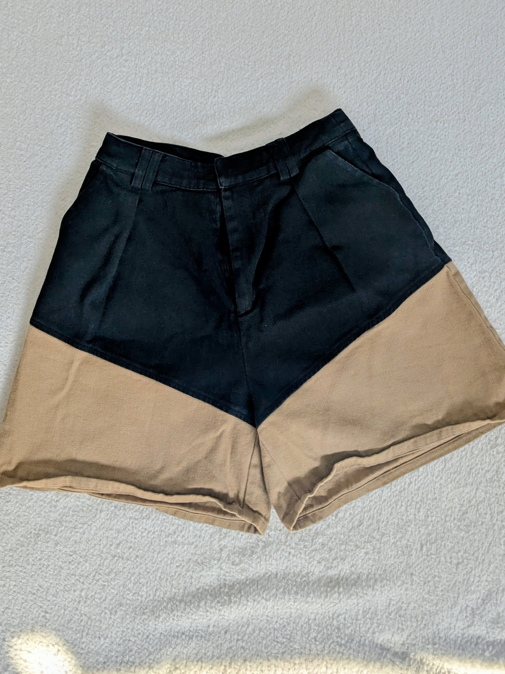 High-Waist Colorblock Shorts in Black and Tan